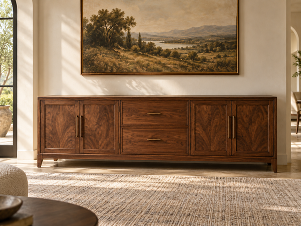 Schloemer server with a wood top.