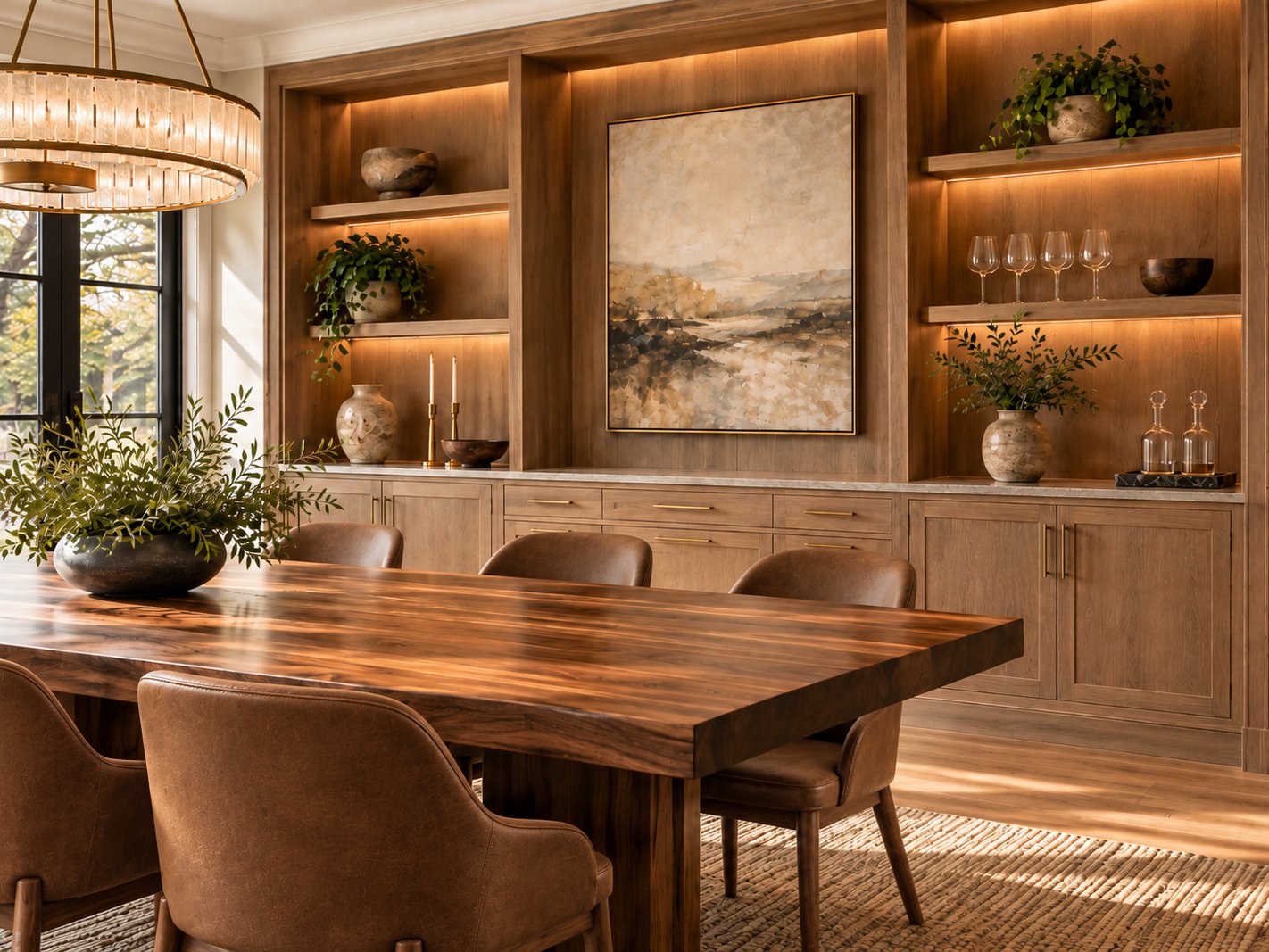 Dining-room woodwork design example with cabinetry and display shelving.