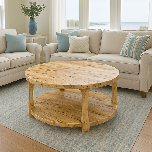 Custom Coastal Round Coffee Table in Ambrosia Maple-1-1