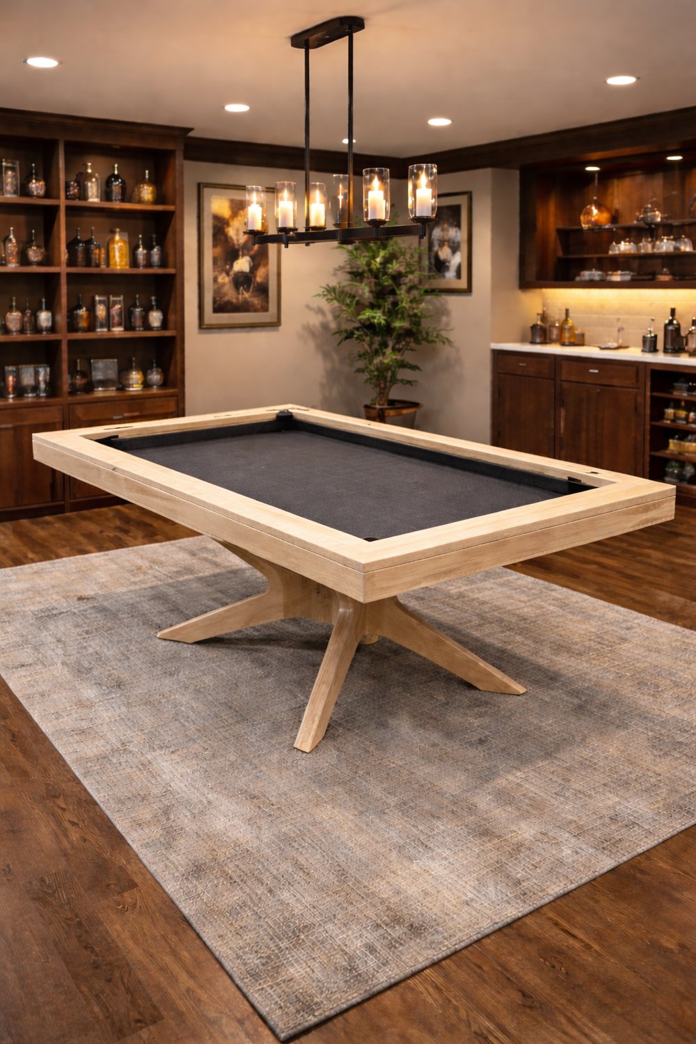 Wood gaming table with its dining tops removed.
