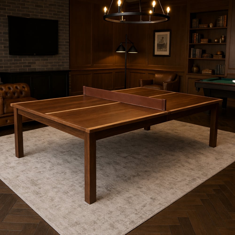 Custom solid-wood ping pong table.
